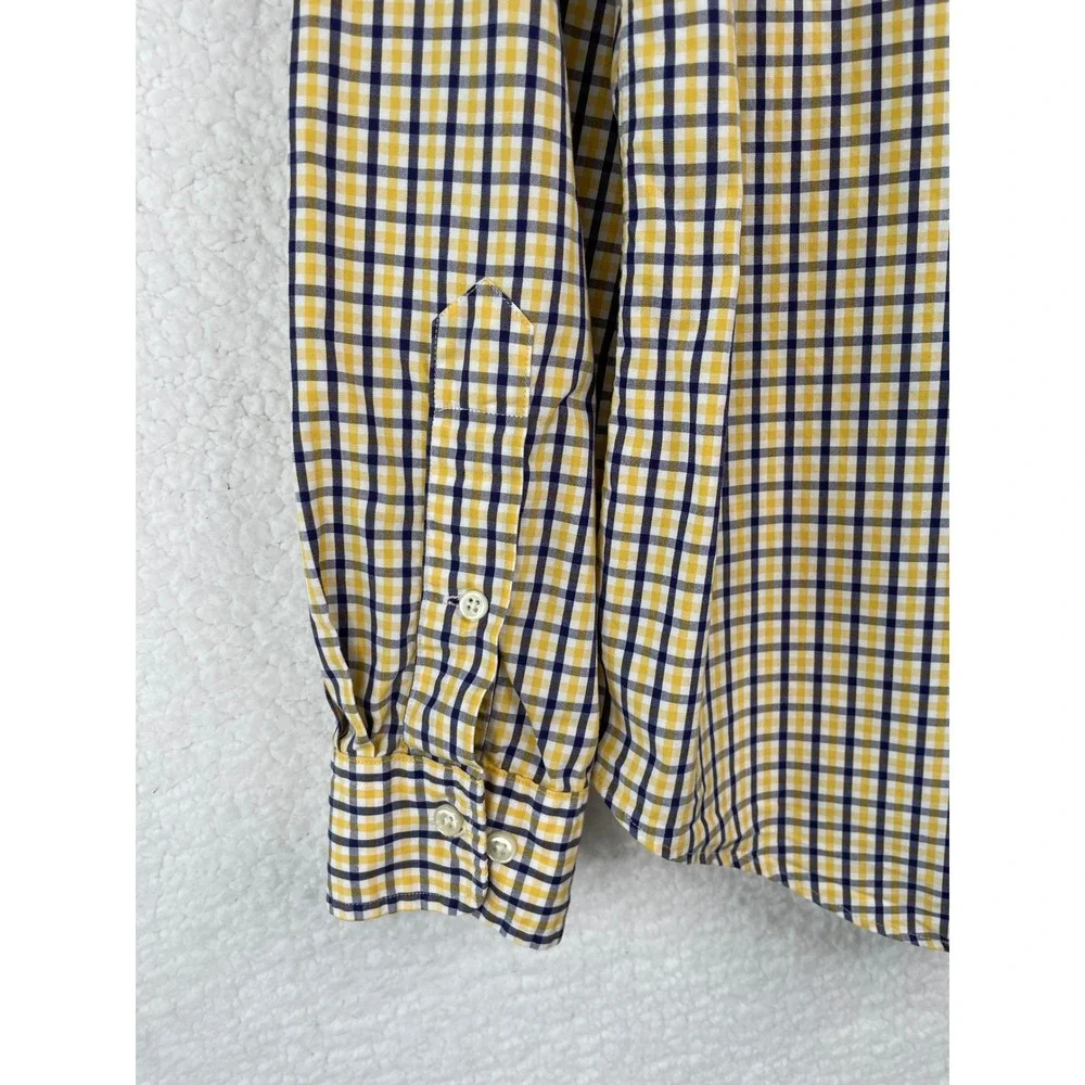 Polo Ralph Lauren Mens Custom Fit Gingham Shirt Yellow Navy Blue 16 L Long Sleev